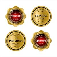 Golden badges and labels with golden ribbon vector collection .vector illustration