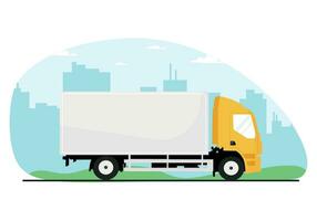 camión en el antecedentes. entrega camioneta ilustración vector