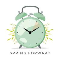 spring time change illustration with flowers and clock vector