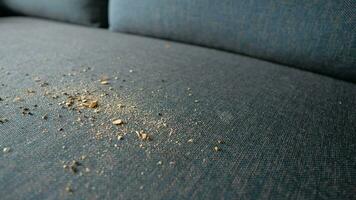 dirty stain or dust on gray color sofa video