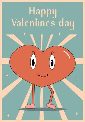 Retro groovy lovely hearts posters. Love concept. Happy Valentines day greeting card in trendy retro 60s 70s cartoon style. Vector illustration in pink red colors.