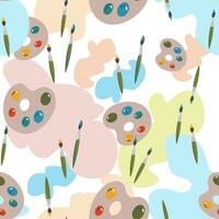 Vector seamless pattern. Paints and brushes, watercolors. Tools for the painter. A trending hobby.