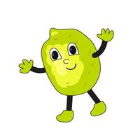 Retro character lemon in trendy groovy 70s style. Vector cartoon illustration