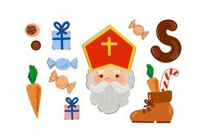 Sinterklaas Dutch holiday vector cartoon set