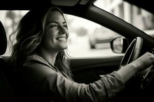 contento mujer coche conductor foto