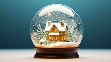 Crystal ball, snowball with snowy Christmas tree and house inside. Animated. Video flat cartoon animation design element 4k Generative AI