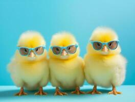 Bird cock life sunglasses small soft yellow glasses animal chick young chicken farming baby poultry photo