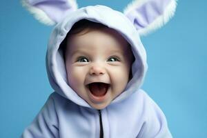 Rabbit cute happy child cheerful beauty portrait bunny easter toddler baby infant photo