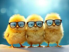 Gafas de sol amarillo bebé polluelo joven pájaro aves de corral pequeño antecedentes pollo animal agricultura foto