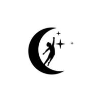 A child is flying on the moon logo. Vector illustration.