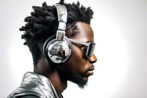 african dj adult music male men portrait young lifestyle black headphones. Generative AI. photo