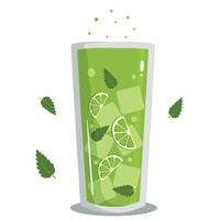 vaso de agua con hoja. mojito cóctel en un vaso. vector ilustración