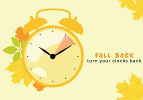 Fall back vector illustration. alarm clock with autumn leaves