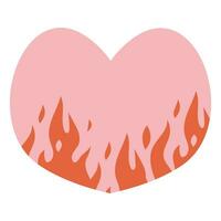 Y2k retro heart with fire. Vector illustration