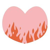 Y2k retro heart with fire. Vector illustration