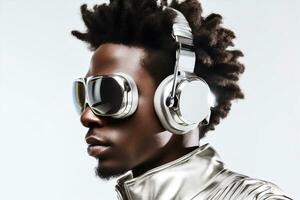 dj outdoors adult african headphones portrait music black lifestyle men young. Generative AI. photo