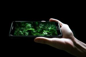 mujer pantalla inteligente mano fotografía teléfono inteligente teléfono móvil espacio naturaleza en línea al aire libre 5g tecnología foto