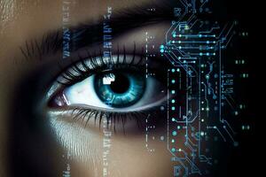 mujer futurista Ciencias sistema digital tecnología ciberespacio resumen humano ojo concepto computadora visión sensor binario foto