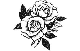 Shabby Chic Roses collection in black and white, Decorative element with outline roses. vector