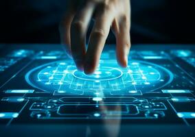 Blue technology concept tech hand digital design business virtual interface security chart innovation screen photo