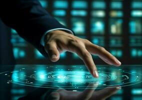 System screen virtual hand media innovation technology concept business interface chart digital tech diagram photo