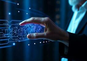 Tech hand virtual business digital innovation screen chart concept interface technology futuristic photo