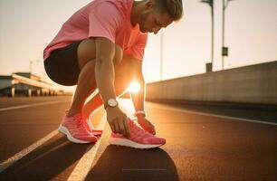 hombre atlético formación comienzo estilo de vida correr deporte corredor rosado zapatillas ropa de deporte aptitud trotar foto