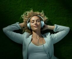 Listen woman earphones photo