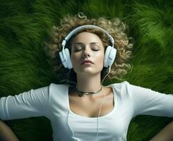 Woman earphones music listen photo