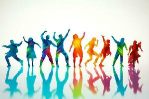 Abstract people shadow dancing colourful background disco fun design joy lifestyle group white silhouettes photo