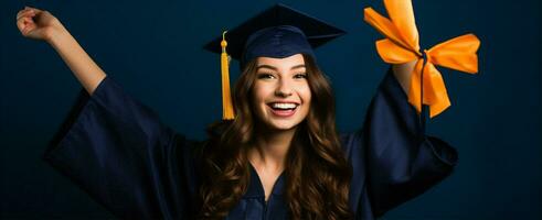 mujer logro graduado Universidad asiático sonrisa estudiante educación estilo de vida Universidad atractivo gorra la licenciatura foto