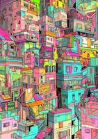 urban design architecture town cityscape city illustration house old building. Generative AI. photo