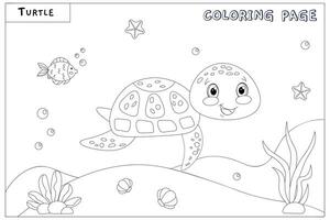 Cute smiling turtle, with drawn elements in black and white vector