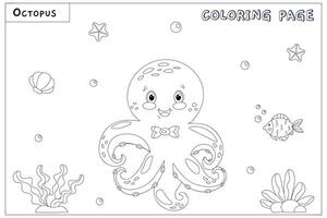 Cute vector octopus, with drawn elements in black and white