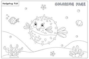Cute vector fish hedgehog, with drawn elements in black and white