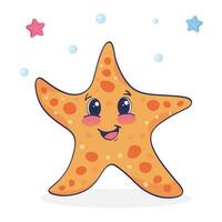 Cute starfish on white background. Childish character. Colored flat cartoon vector illustration