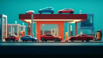 architecture car cartoon city house street building illustration isometric town. Generative AI. photo