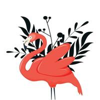 illustration of a pink flamingo. illustration of a flamingo. flamingo with flowers, vector illustration