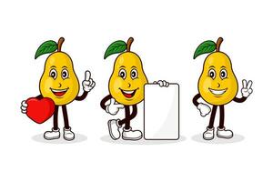 Pear fruit cartoon character design collection vector