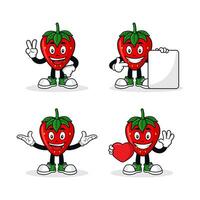 Strawberry fruit cartoon character design collection vector