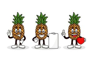 Pineapple fruit cartoon character design collection vector