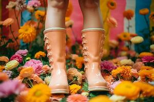 mujer concepto Moda verano flor zapato moderno pierna rebaja creativo belleza ramo de flores foto