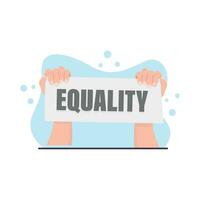 Hands holding paper with EQUALITY text. Vector illustration.