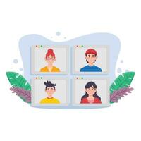 Video conference, video call concept. Vector illustration in flat style.