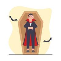 hombre en vampiro traje. Víspera de Todos los Santos concepto. vector ilustración en plano estilo