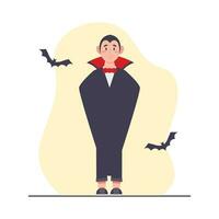 Man in vampire costume. Halloween concept. Vector illustration in flat style