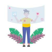 Man holding a heart in his hand. Vector illustration in flat style