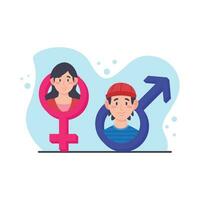 Gender equality concept. Vector illustration in flat cartoon style. Man and woman characters.