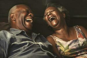 americano mujer retirado mayor antiguo Pareja contento africano adulto negro unión amor. generativo ai. foto