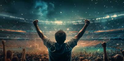 fun stadium fan soccer people event celebration success sport football. Generative AI. photo